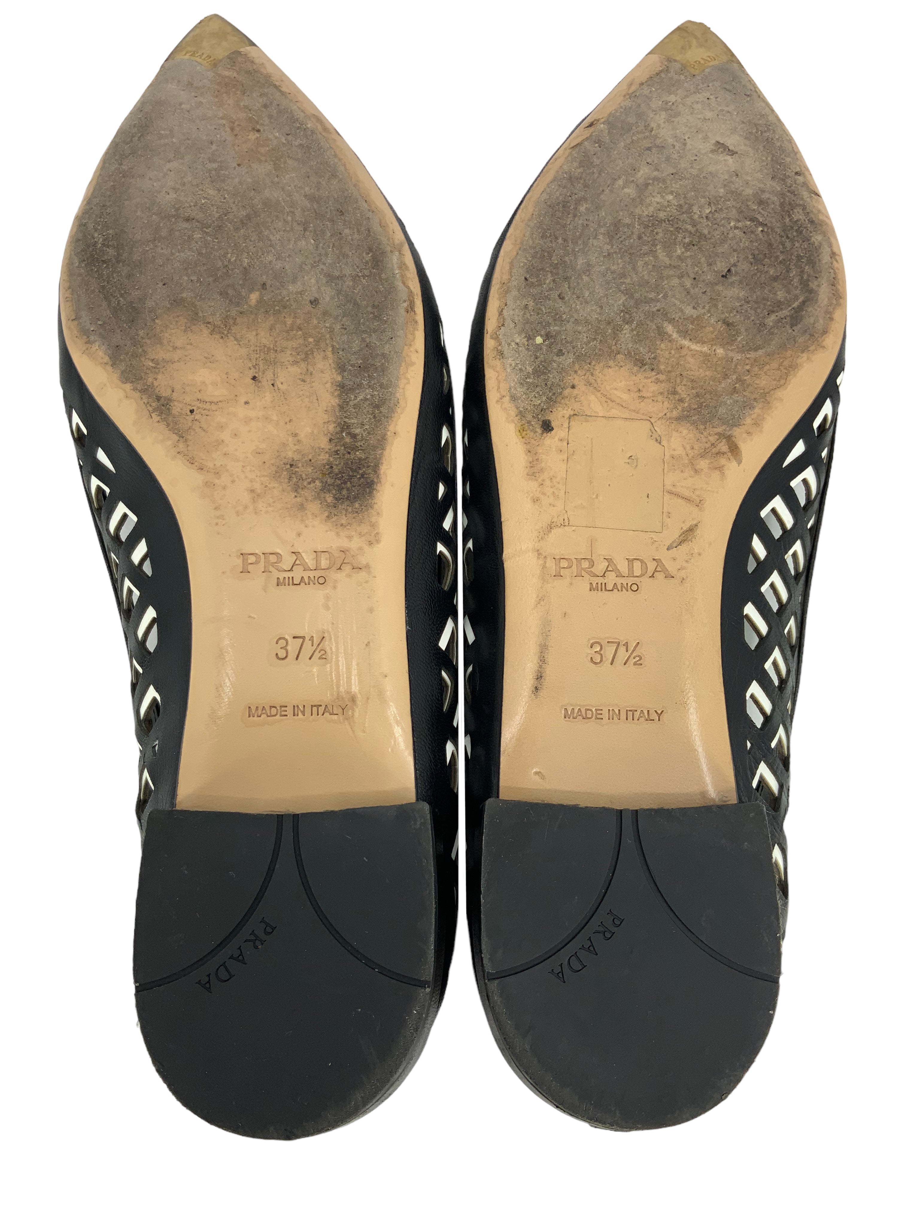 PRADA Ballet Flats Perforated Leather Size 7.5