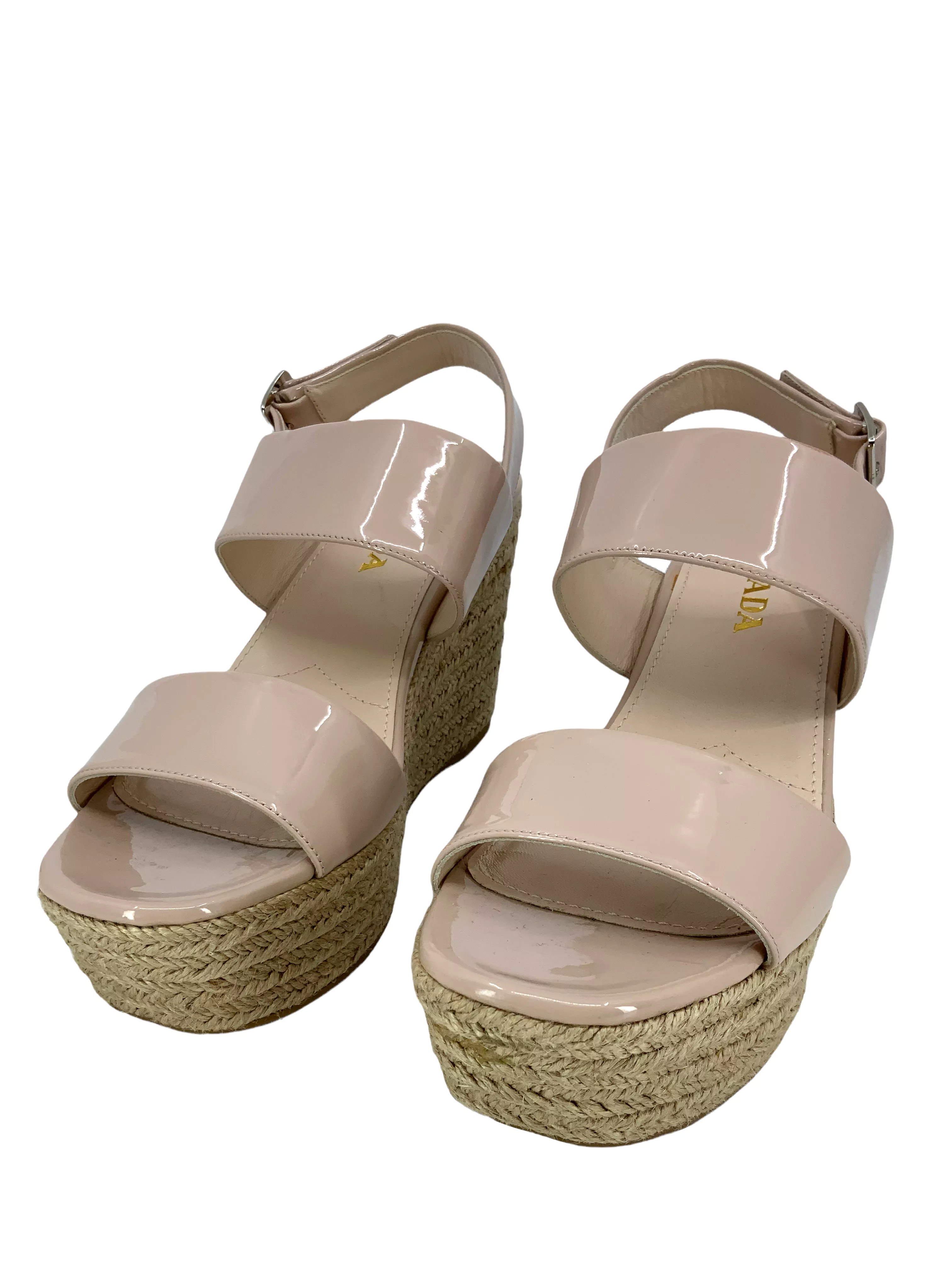 Prada Patent Leather Wedge Sandals 8.5