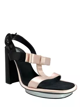 Prada satin bow sandals - T strap, block heel, size 9.