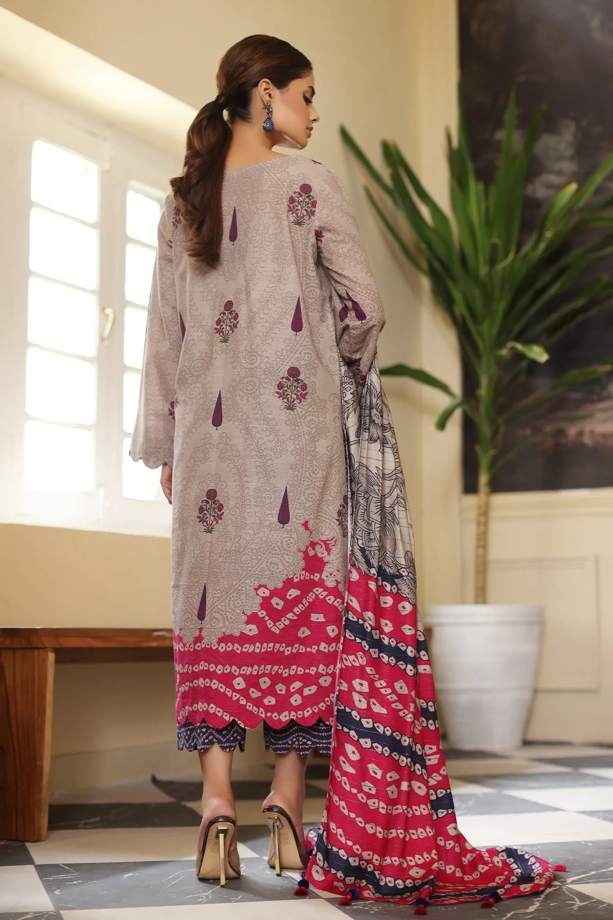 Printed Khaddar Shirt with Woolen Shwal - 3-Piece Set | CVW3-02