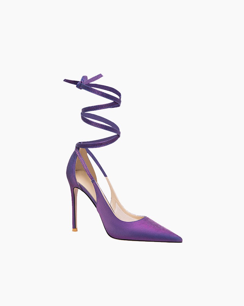 Purple Stiletto High Heel Pumps with Lace-Up Design