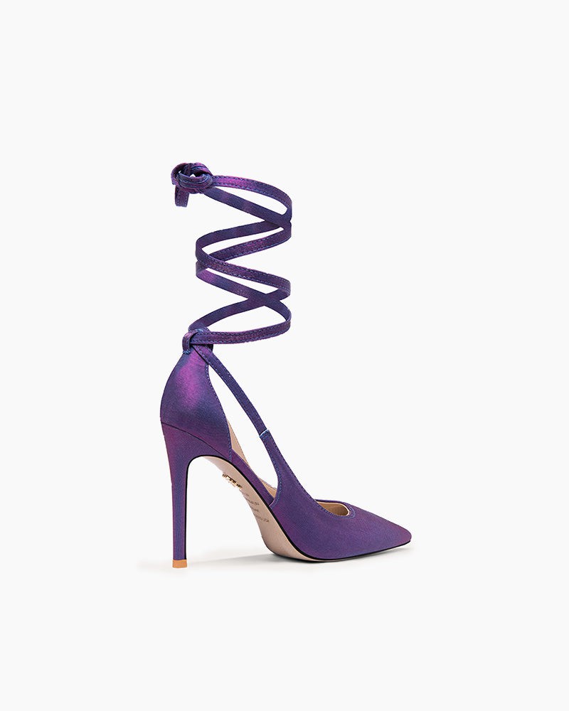 Purple Stiletto High Heel Pumps with Lace-Up Design