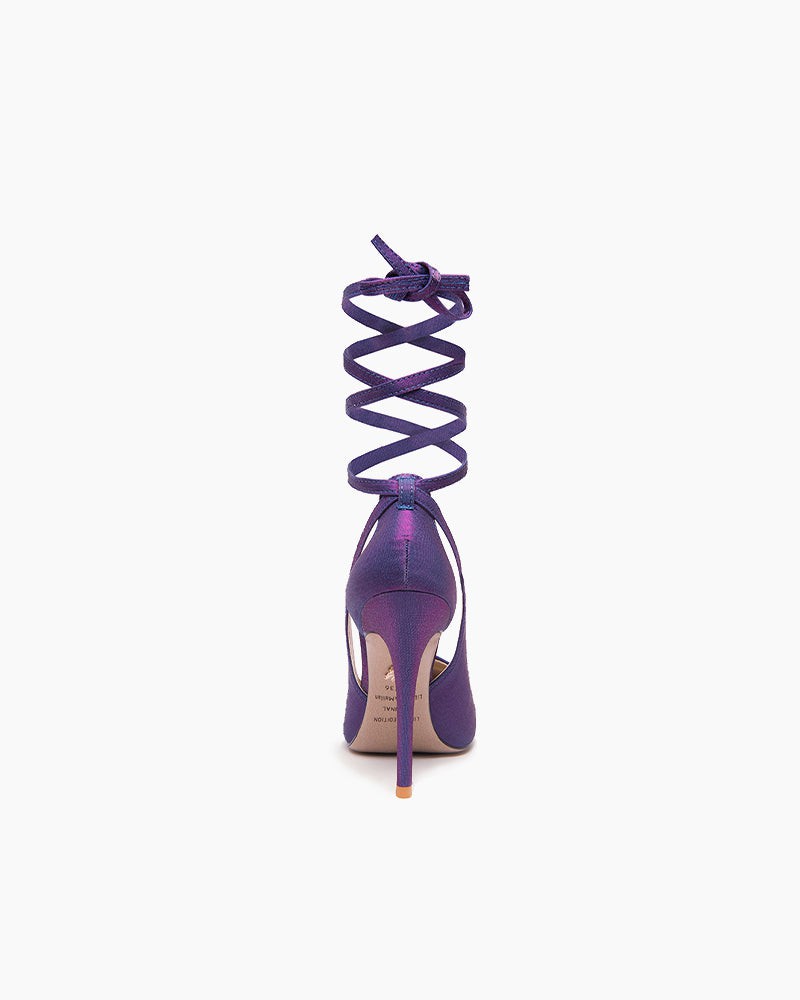 Purple Stiletto High Heel Pumps with Lace-Up Design