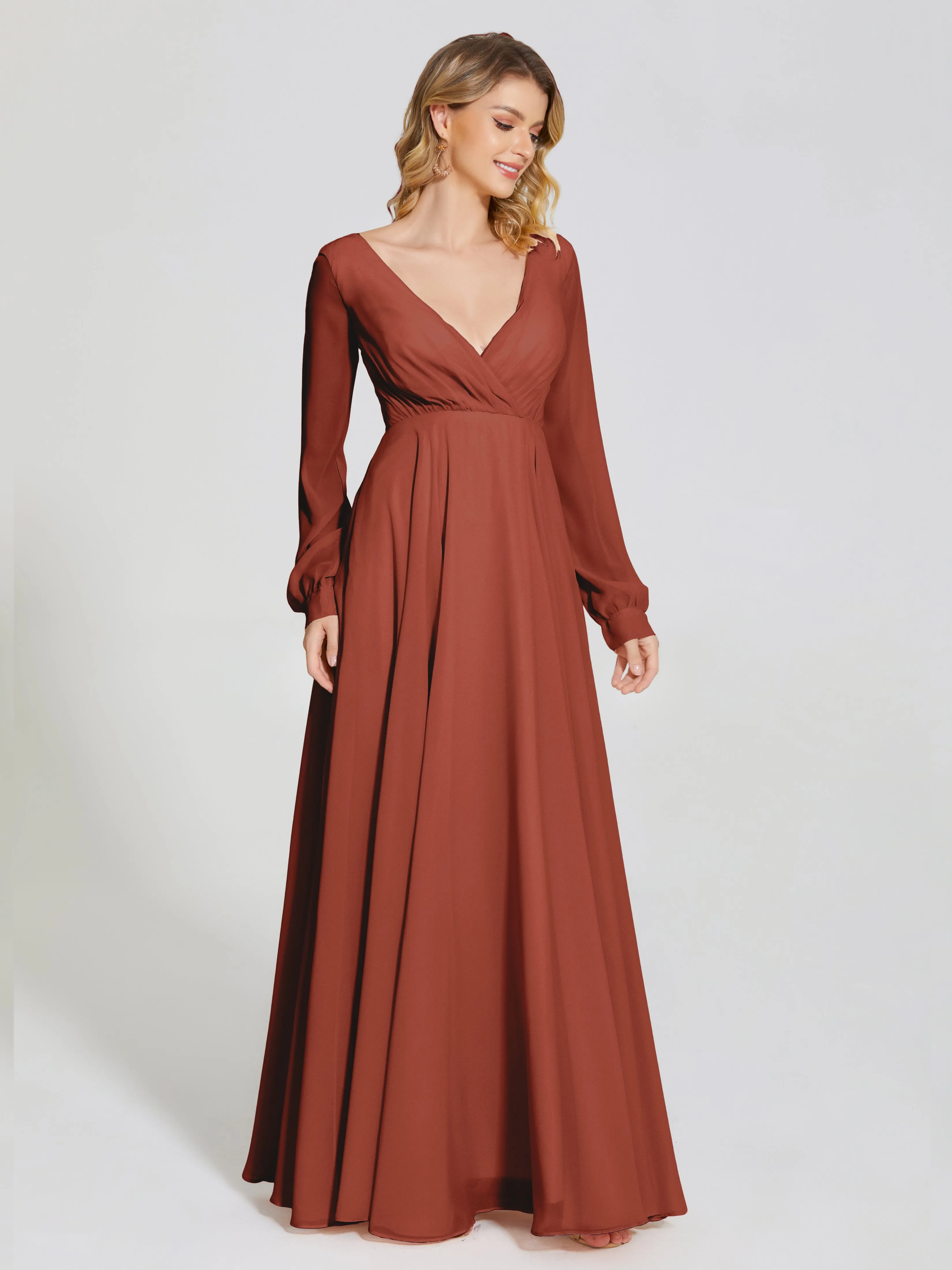 Long Sleeve Chiffon Bridesmaid Dress by Raegan