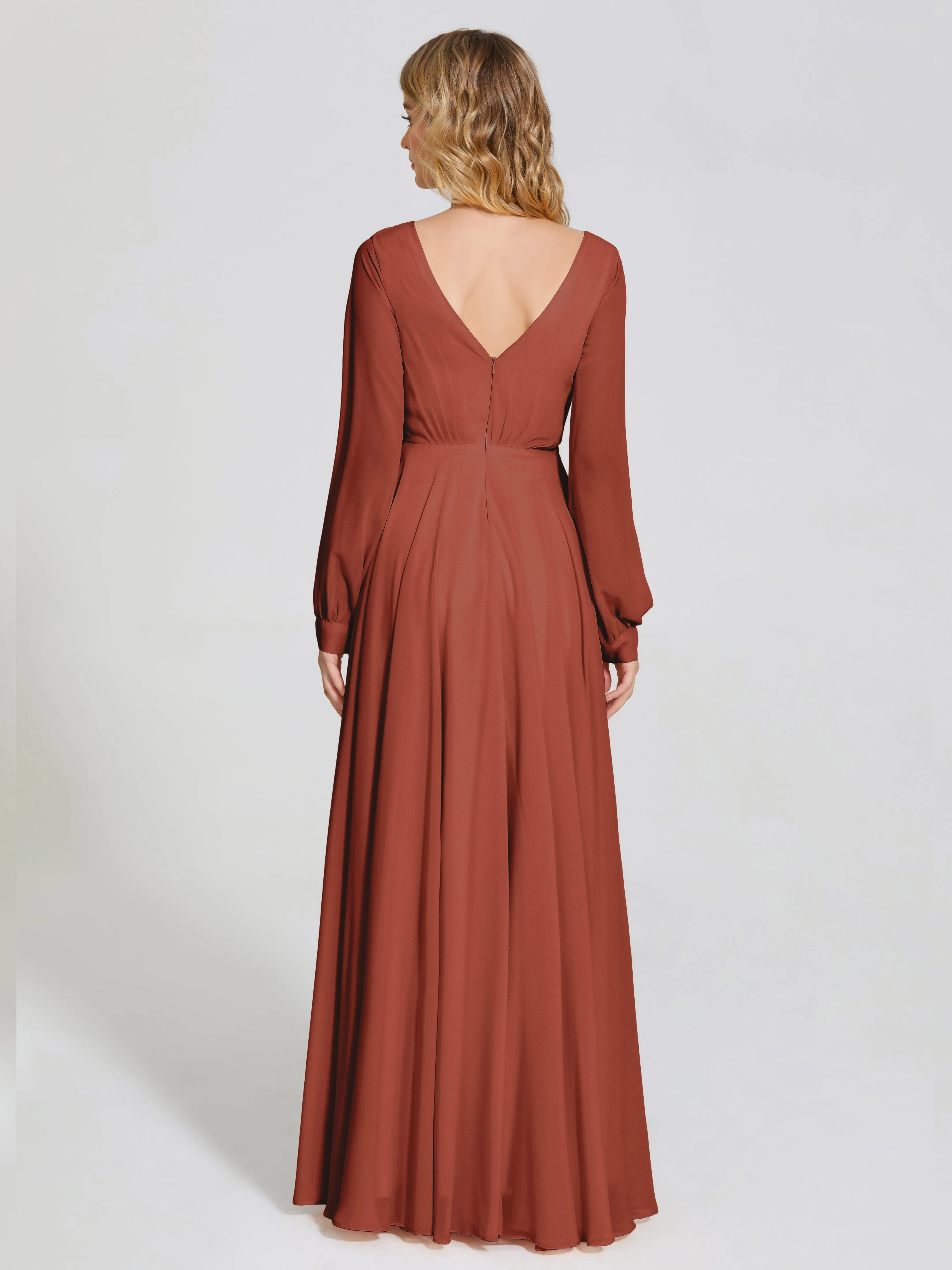 Long Sleeve Chiffon Bridesmaid Dress by Raegan