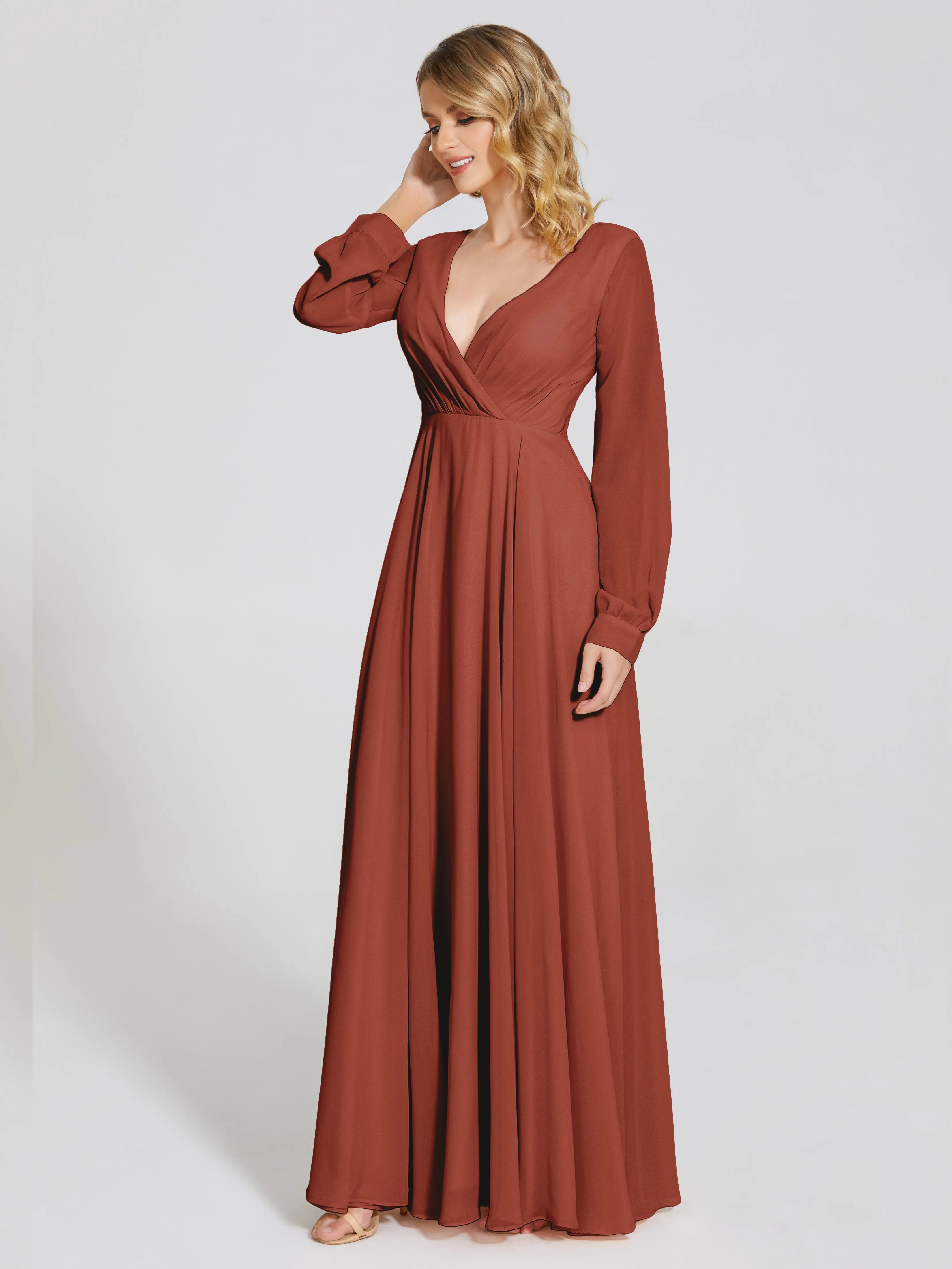 Long Sleeve Chiffon Bridesmaid Dress by Raegan