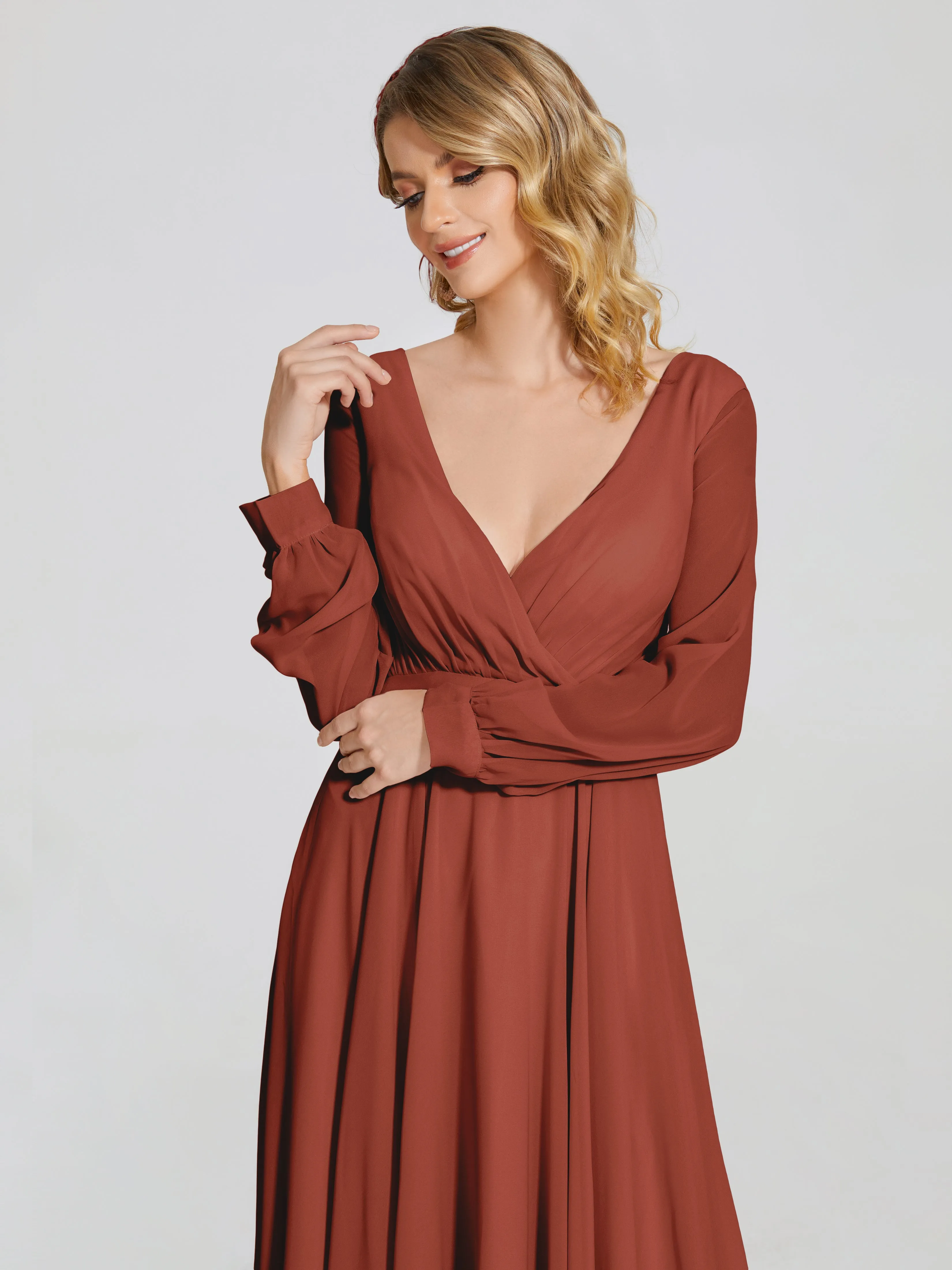 Long Sleeve Chiffon Bridesmaid Dress by Raegan