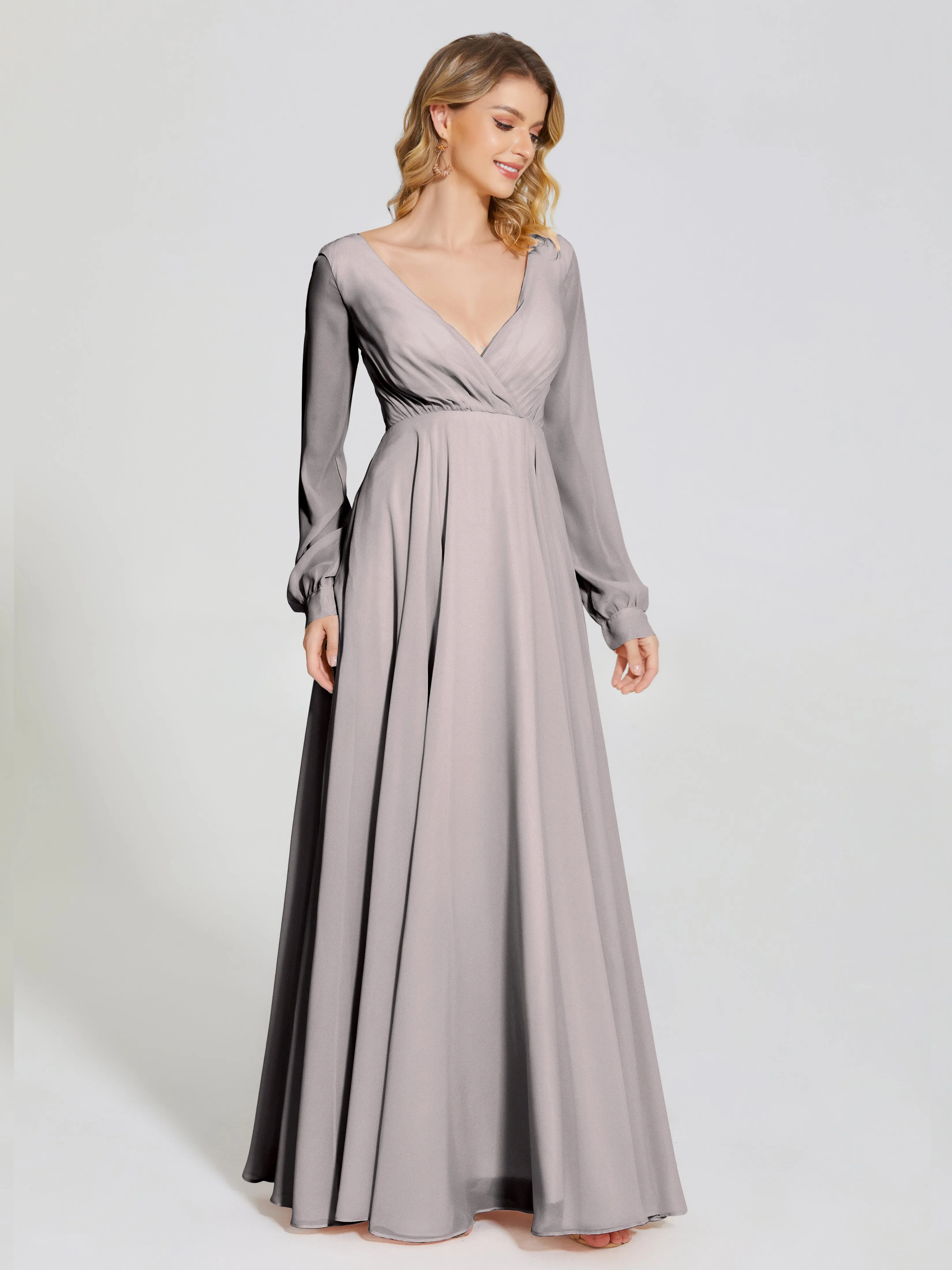 Long Sleeve Chiffon Bridesmaid Dress by Raegan