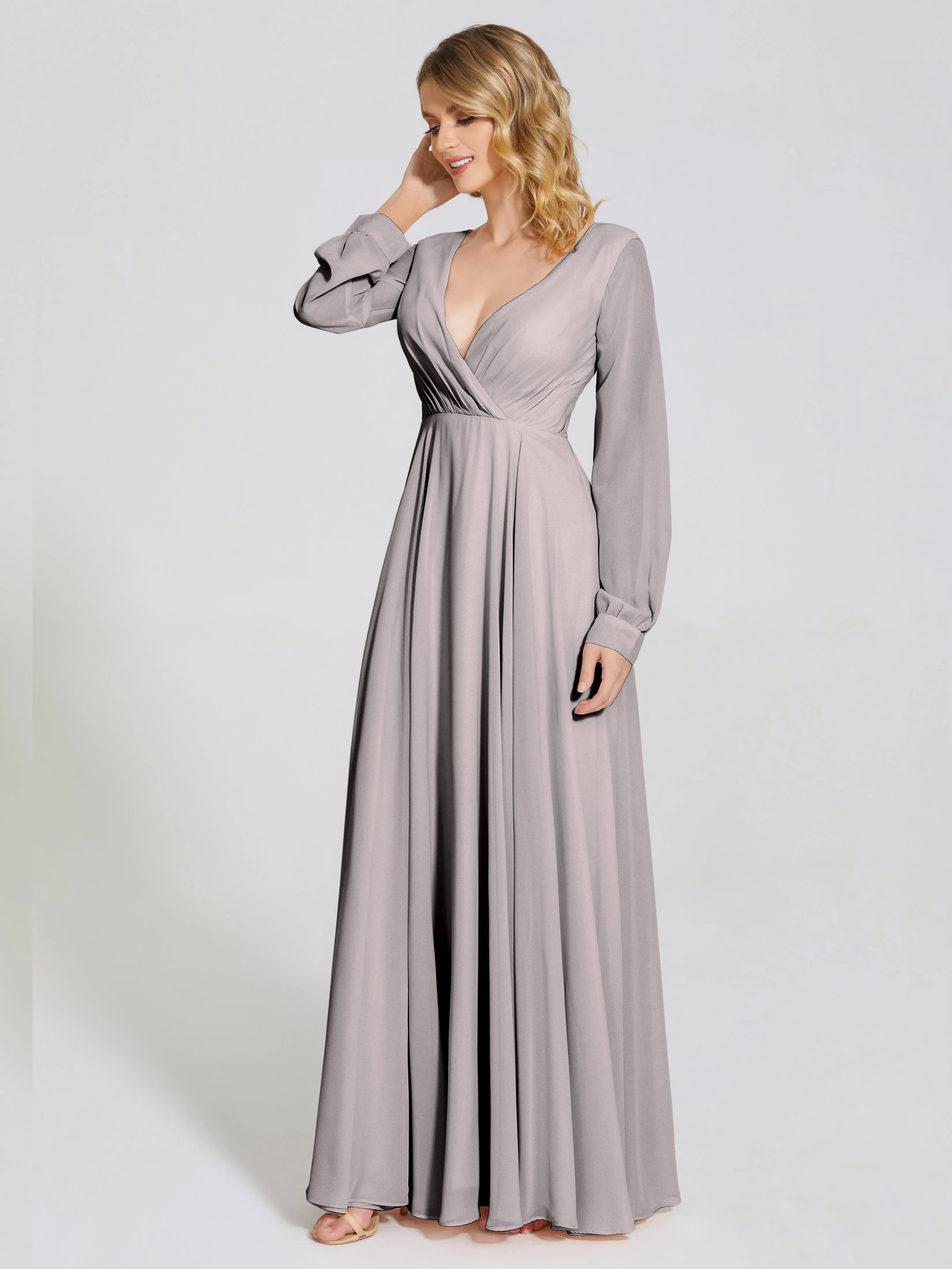 Long Sleeve Chiffon Bridesmaid Dress by Raegan