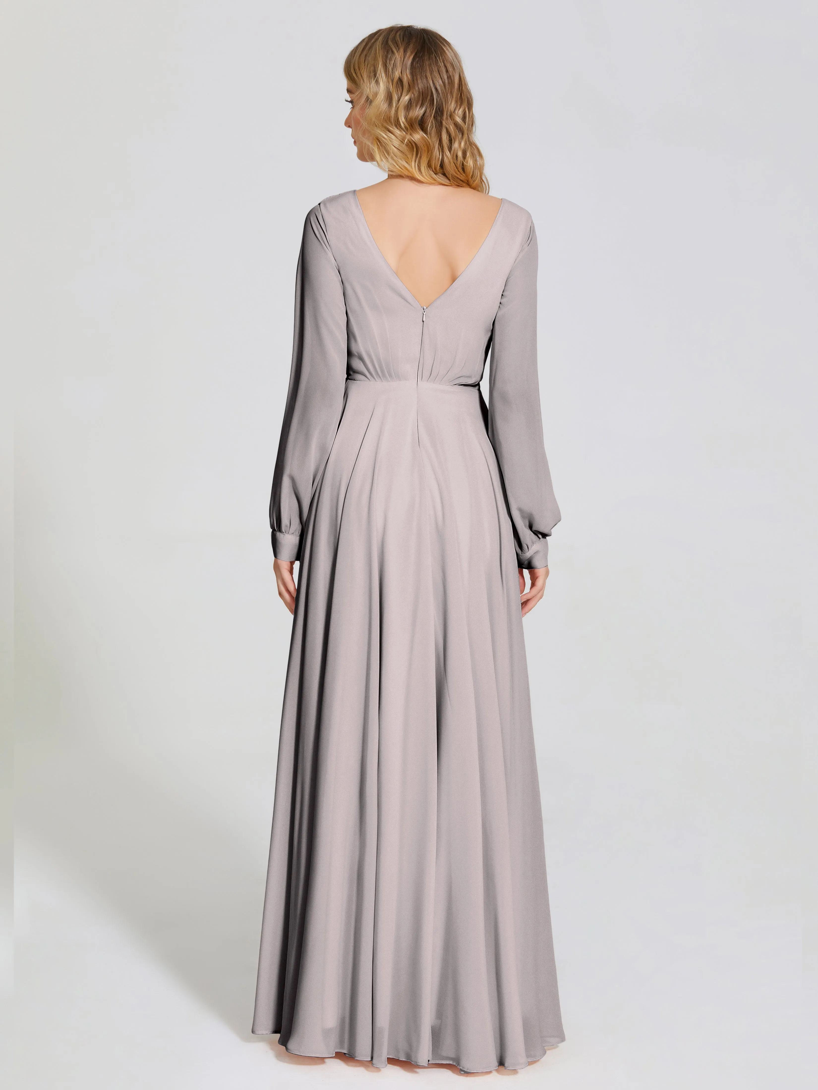 Long Sleeve Chiffon Bridesmaid Dress by Raegan