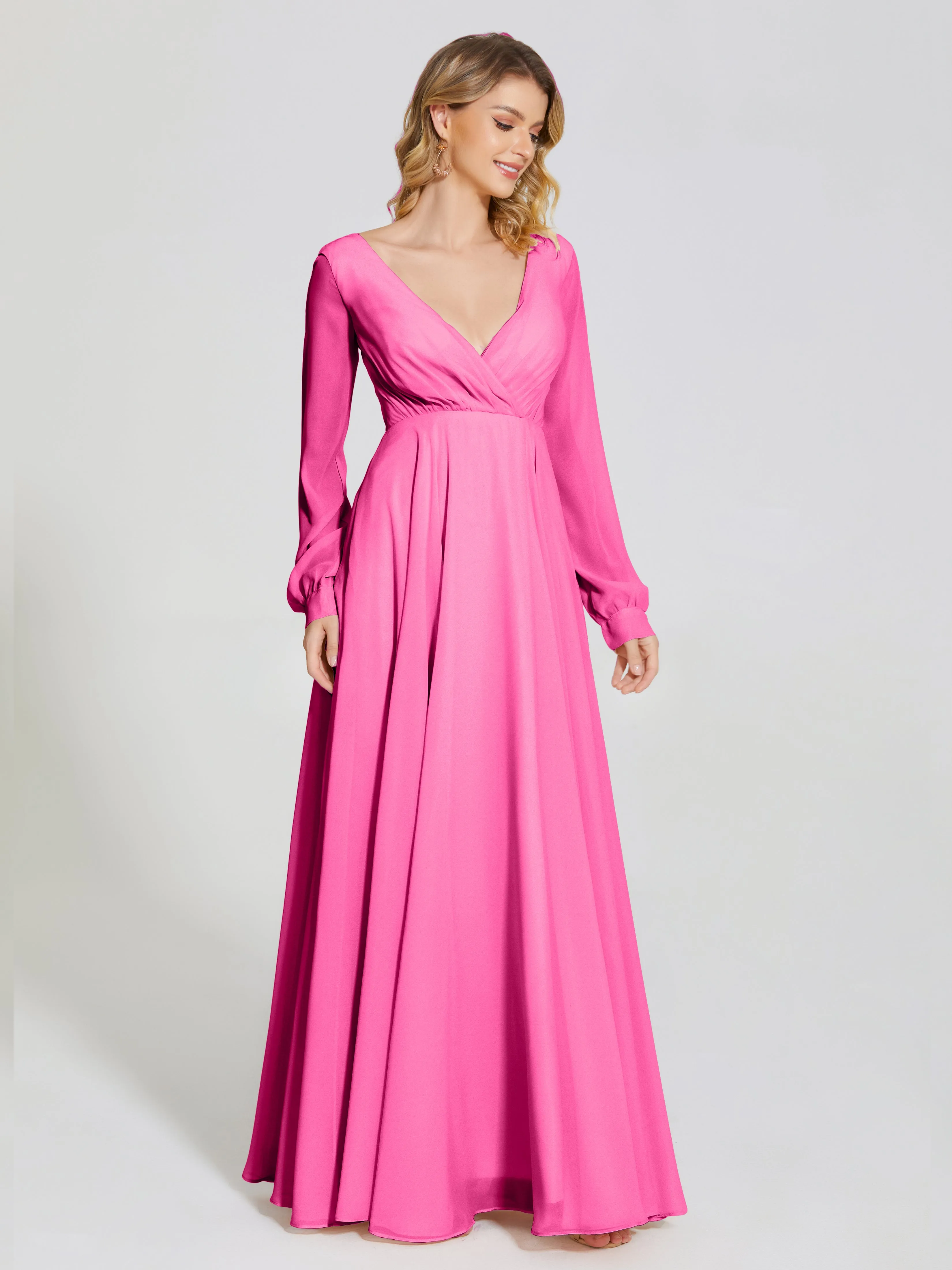 Long Sleeve Chiffon Bridesmaid Dress by Raegan