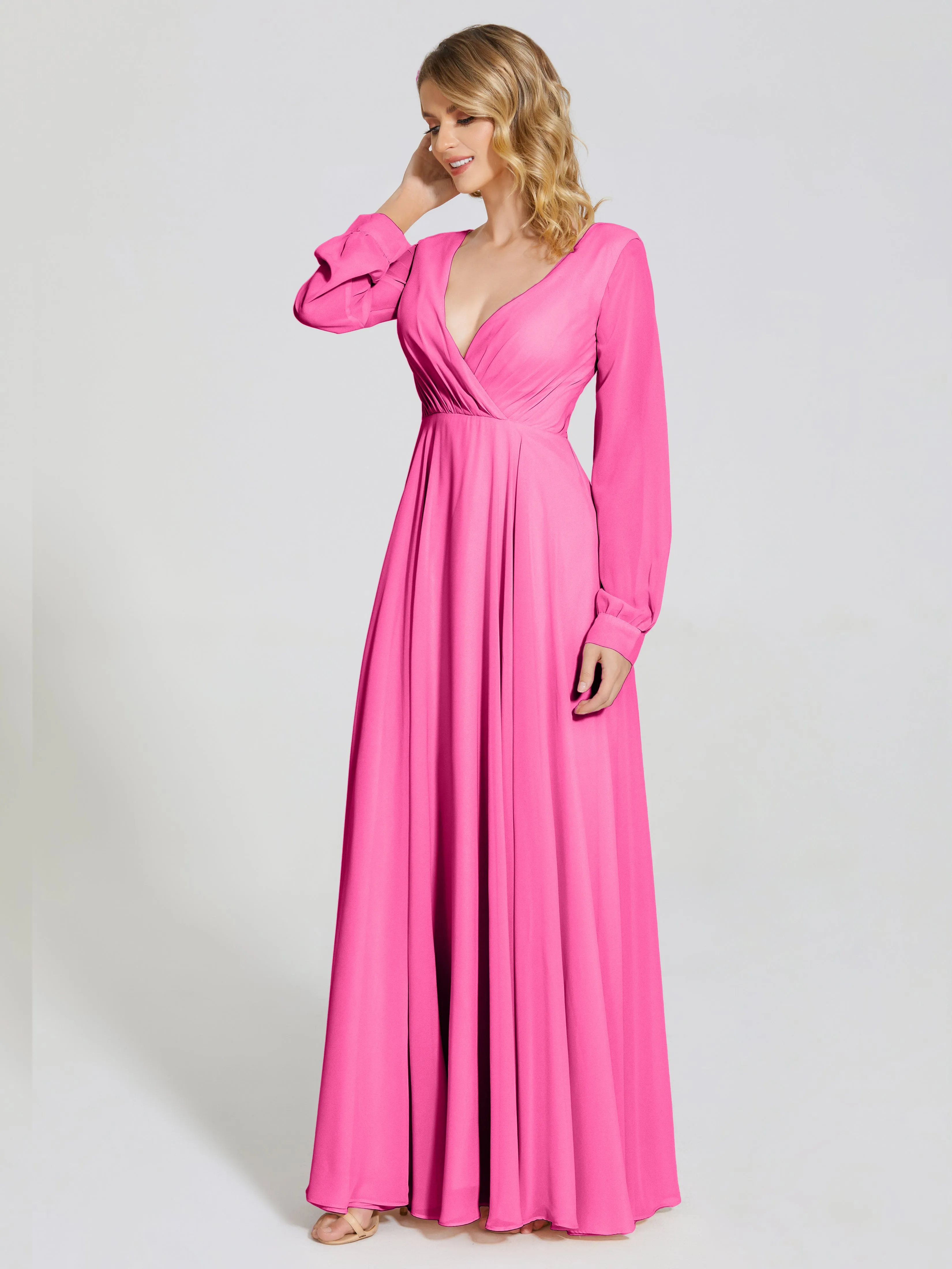 Long Sleeve Chiffon Bridesmaid Dress by Raegan