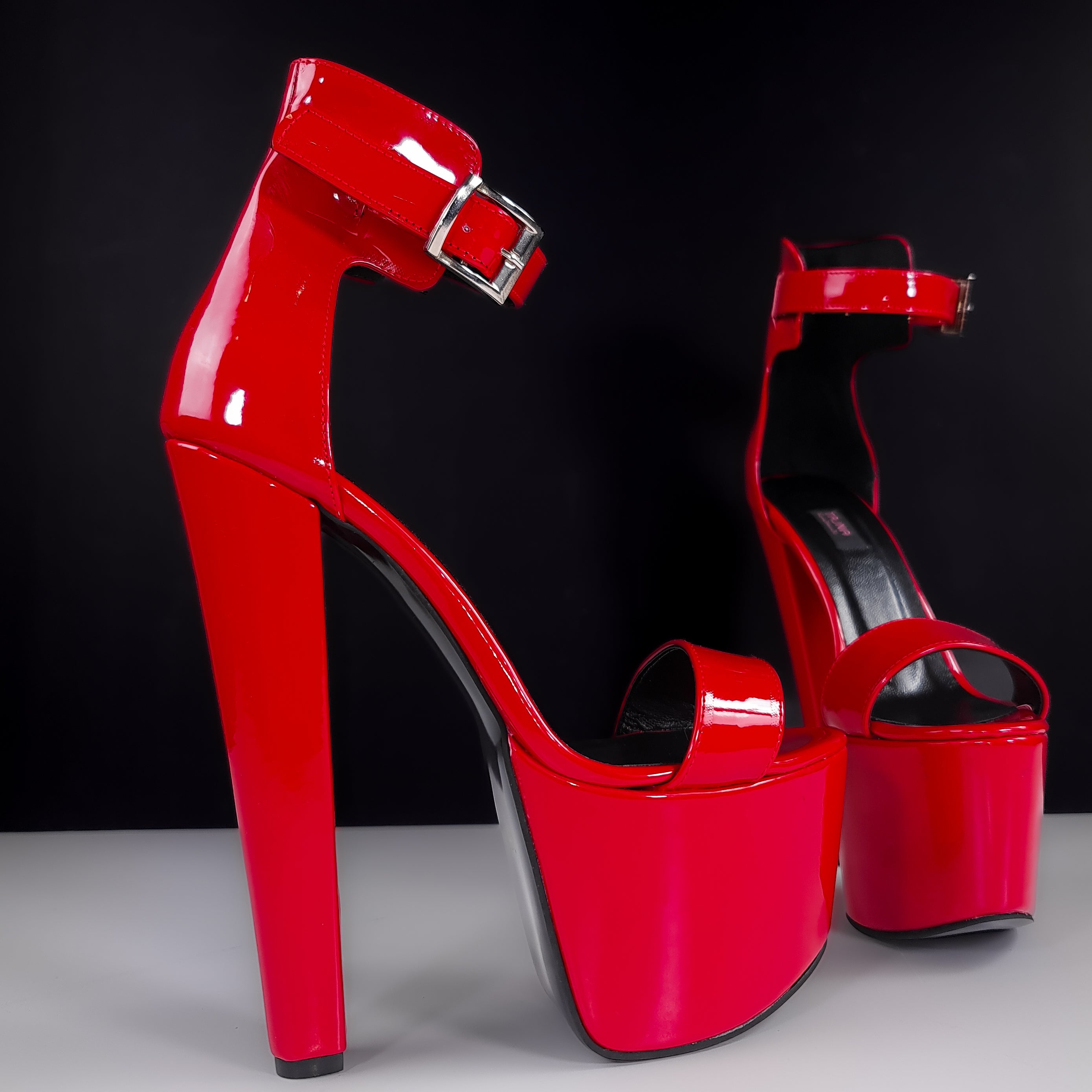 Red Gloss Chunky High Heel Ankle-Strap Sandals | Buy Now