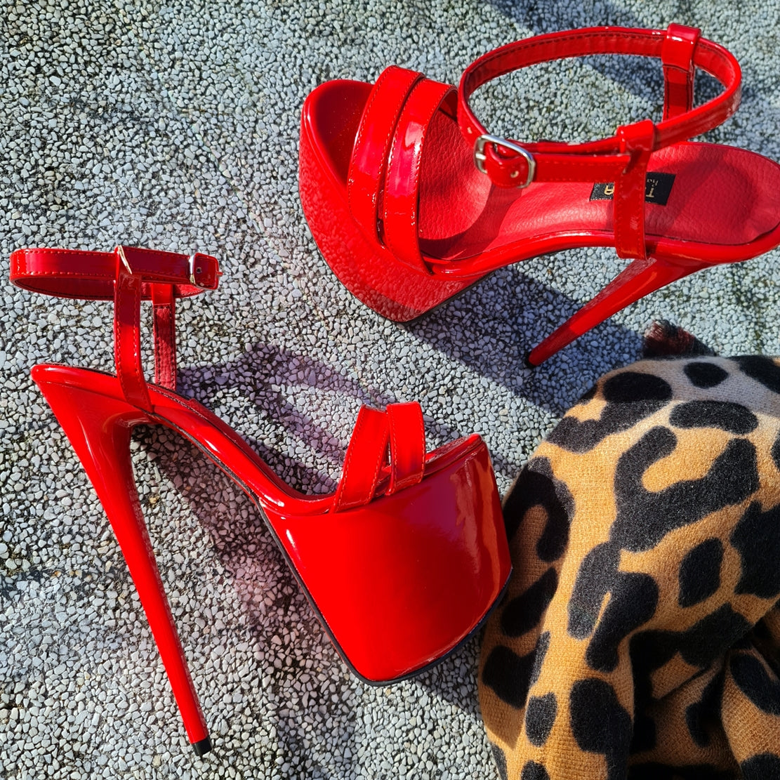 Red Gloss Double Strap Stiletto Sandals