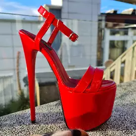 Red Gloss Double Strap Stiletto Sandals