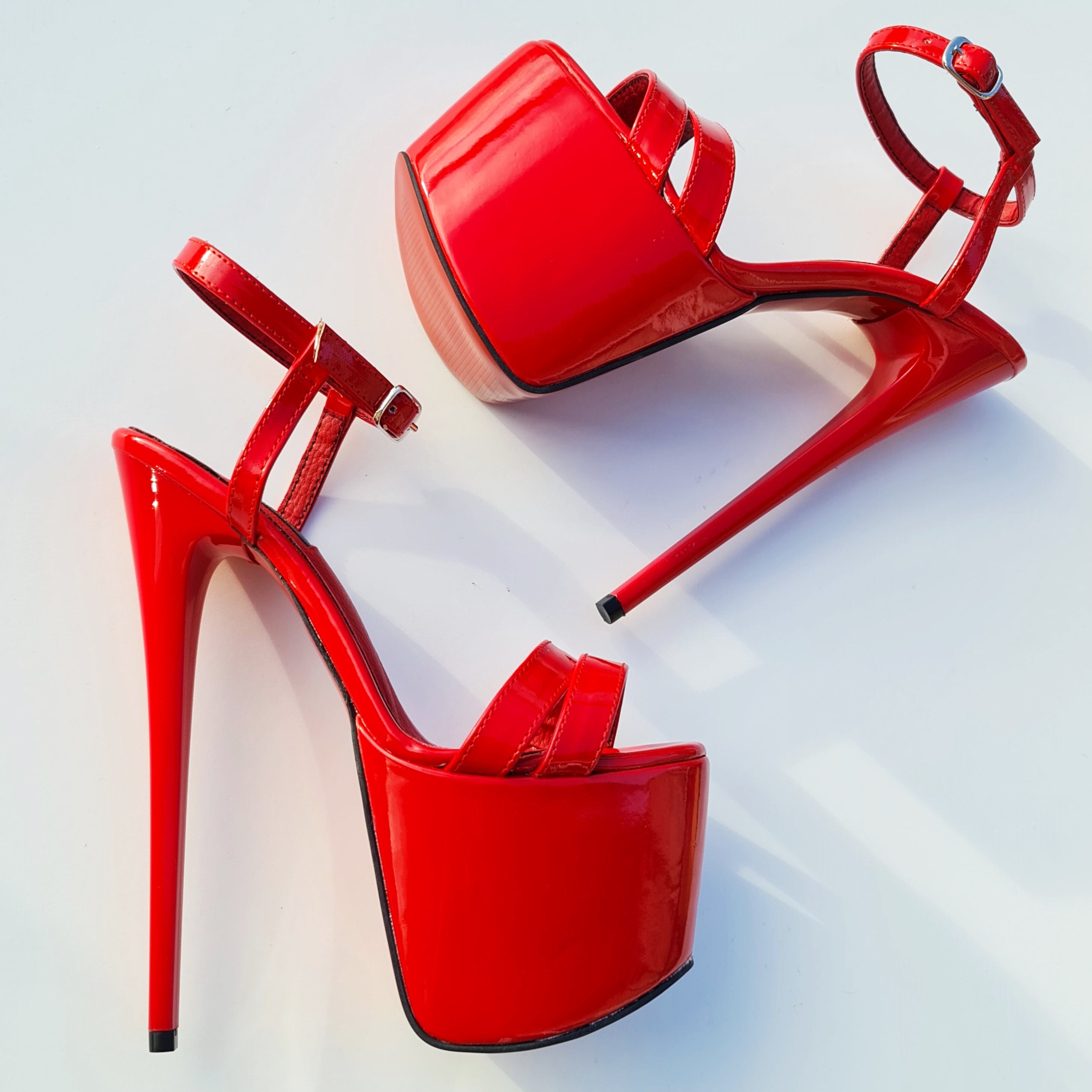 Red Gloss Double Strap Stiletto Sandals