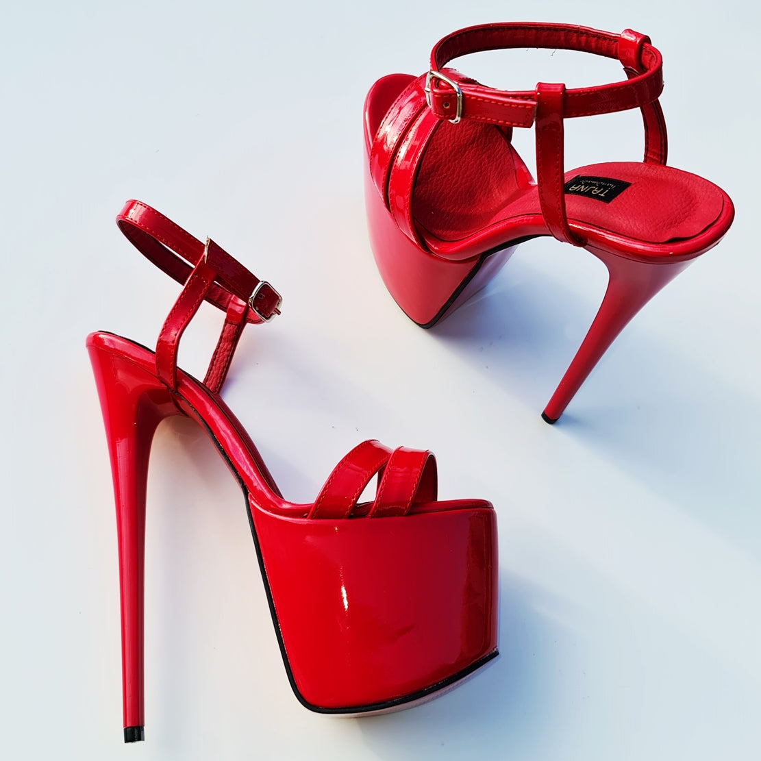 Red Gloss Double Strap Stiletto Sandals