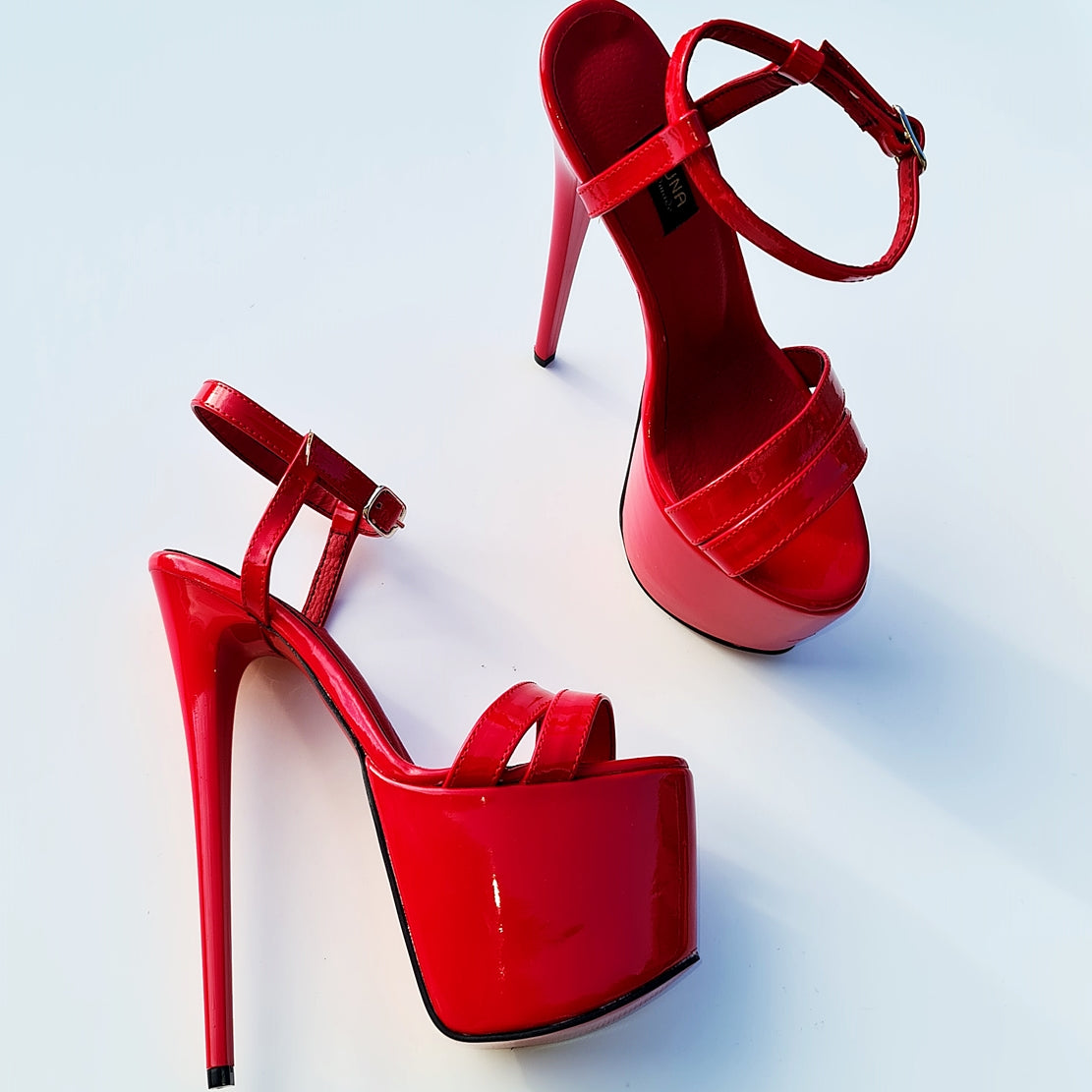 Red Gloss Double Strap Stiletto Sandals