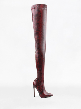 Red Python Lycra Stiletto Thigh Boots