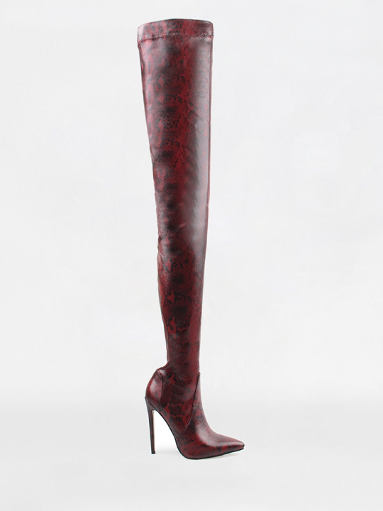 Red Python Lycra Stiletto Thigh Boots