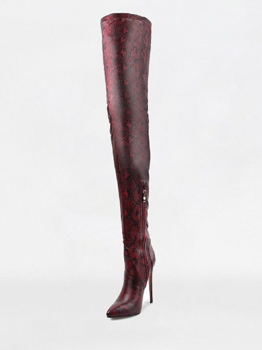 Red Python Lycra Stiletto Thigh Boots