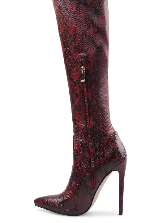 Red Python Lycra Stiletto Thigh Boots