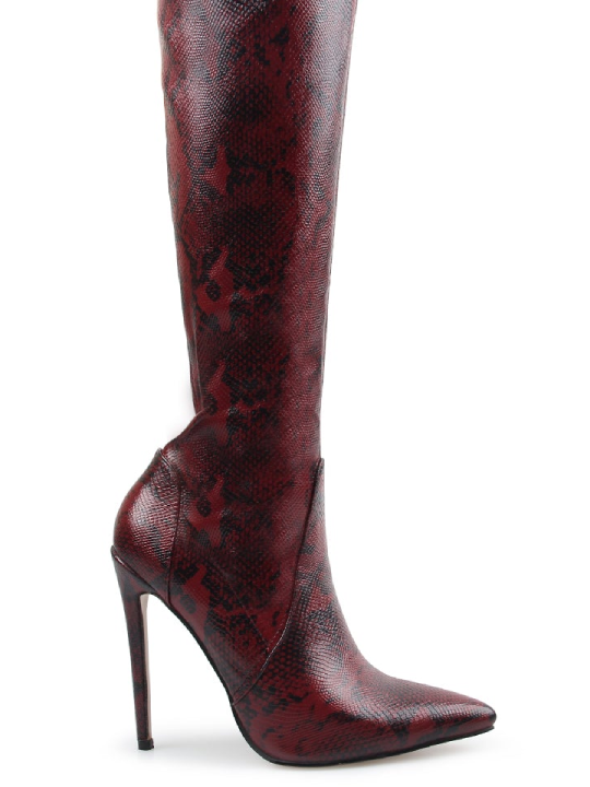 Red Python Lycra Stiletto Thigh Boots