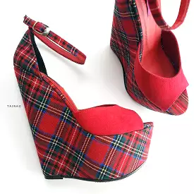 Red Suede Wedge Sandals with Ankle Strap