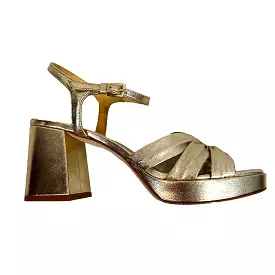 Reformation Gold Leather Block Heel Sandals Size 37.5