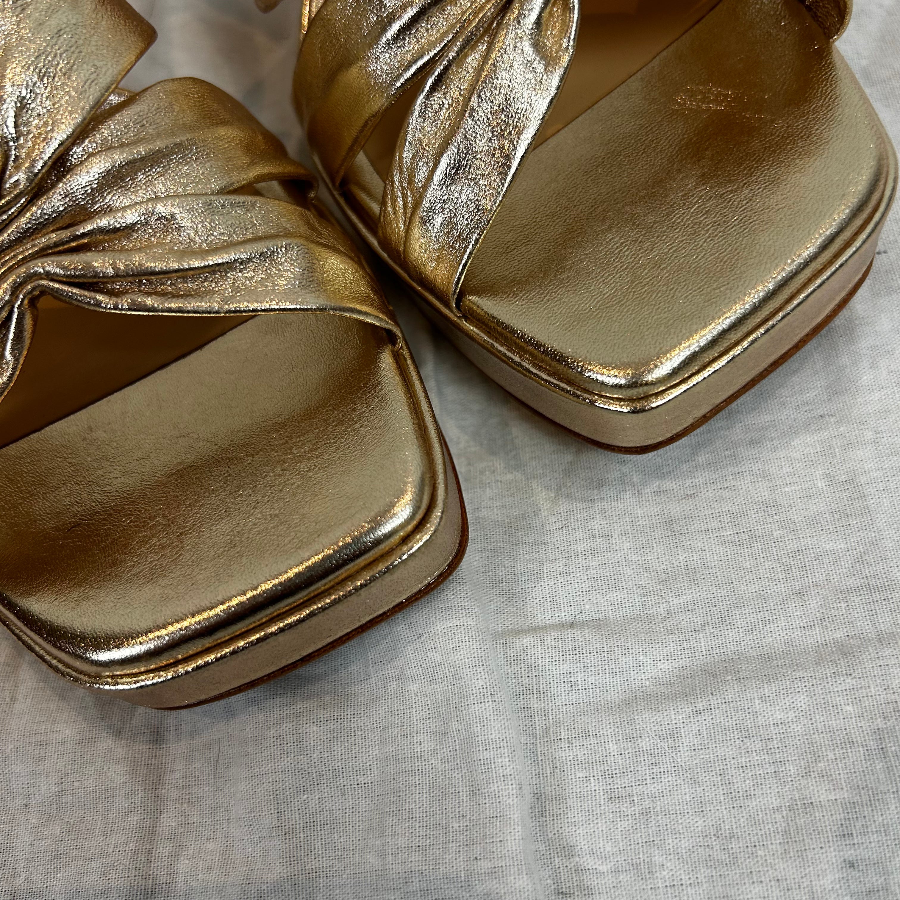 Reformation Gold Leather Block Heel Sandals Size 37.5