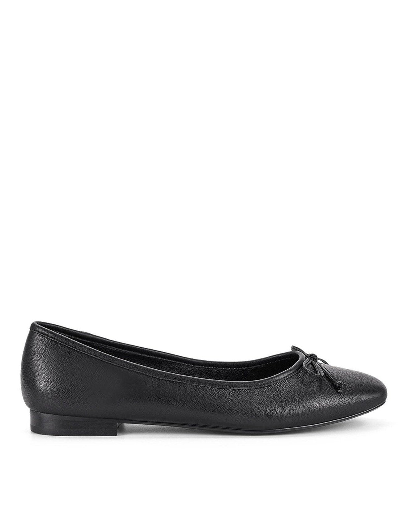 Regina Black Leather Ballet Flats - Square Toe