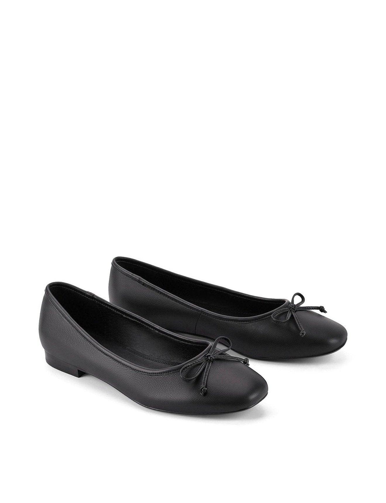 Regina Black Leather Ballet Flats - Square Toe