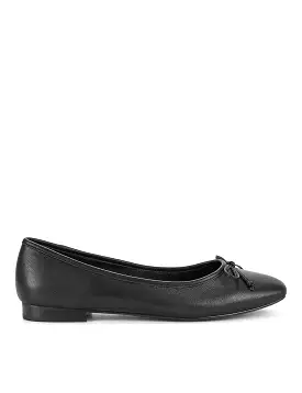 Regina Square Toe Ballet Flats - Black Leather - Shop Now