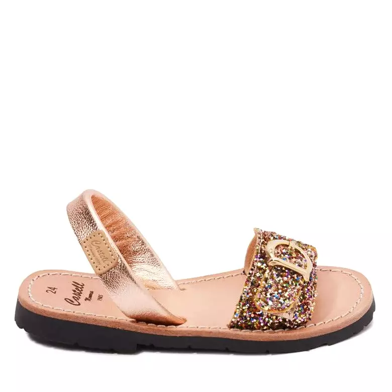 Renewed Glitter Leather Kids Menorcan Sandal - A 1620