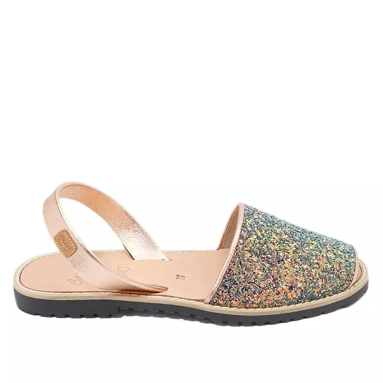 Renewed Glitter Leather Open Toe Sandals for Women - Madona 1056R Stretch