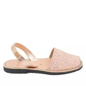 Renewed Glitter Leather Open Toe Sandals for Women - Madona 1056R Stretch