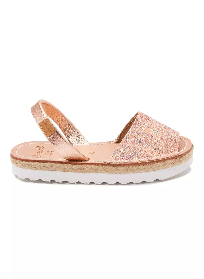 Renewed Open Toe Menorcan Sandal for Kids - Roma 1886R Stretch, Glitter Leather