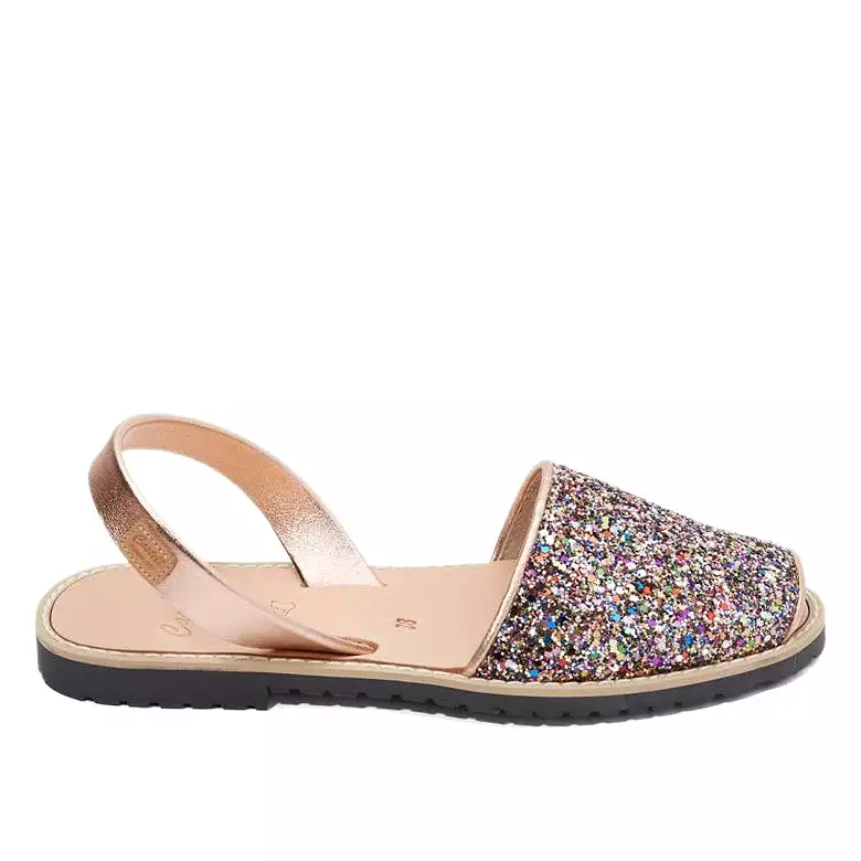 Renewed Sparkling Leather Women's Open Toe Menorcan Sandal - Madona 1056R