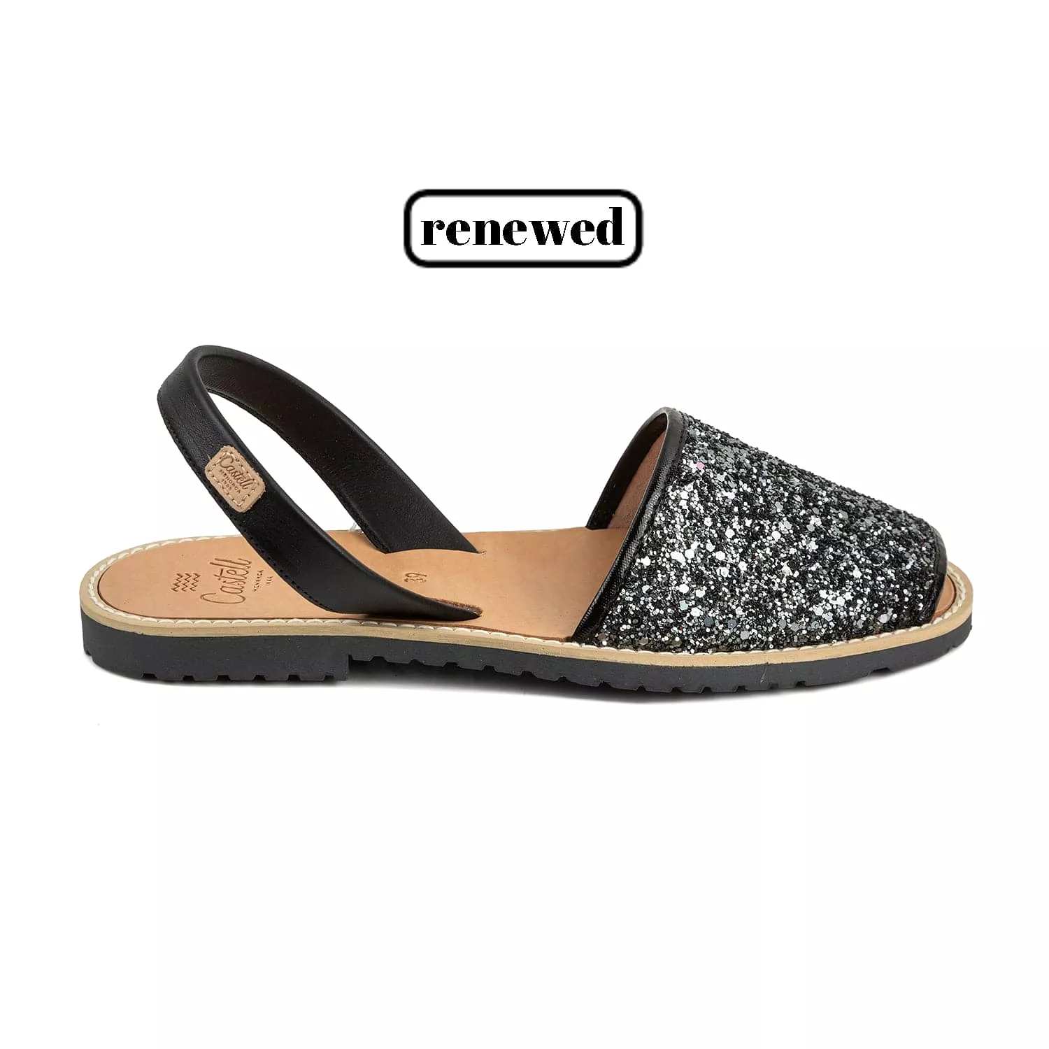 Renewed Sparkling Leather Women's Open Toe Menorcan Sandal - Madona 1056R