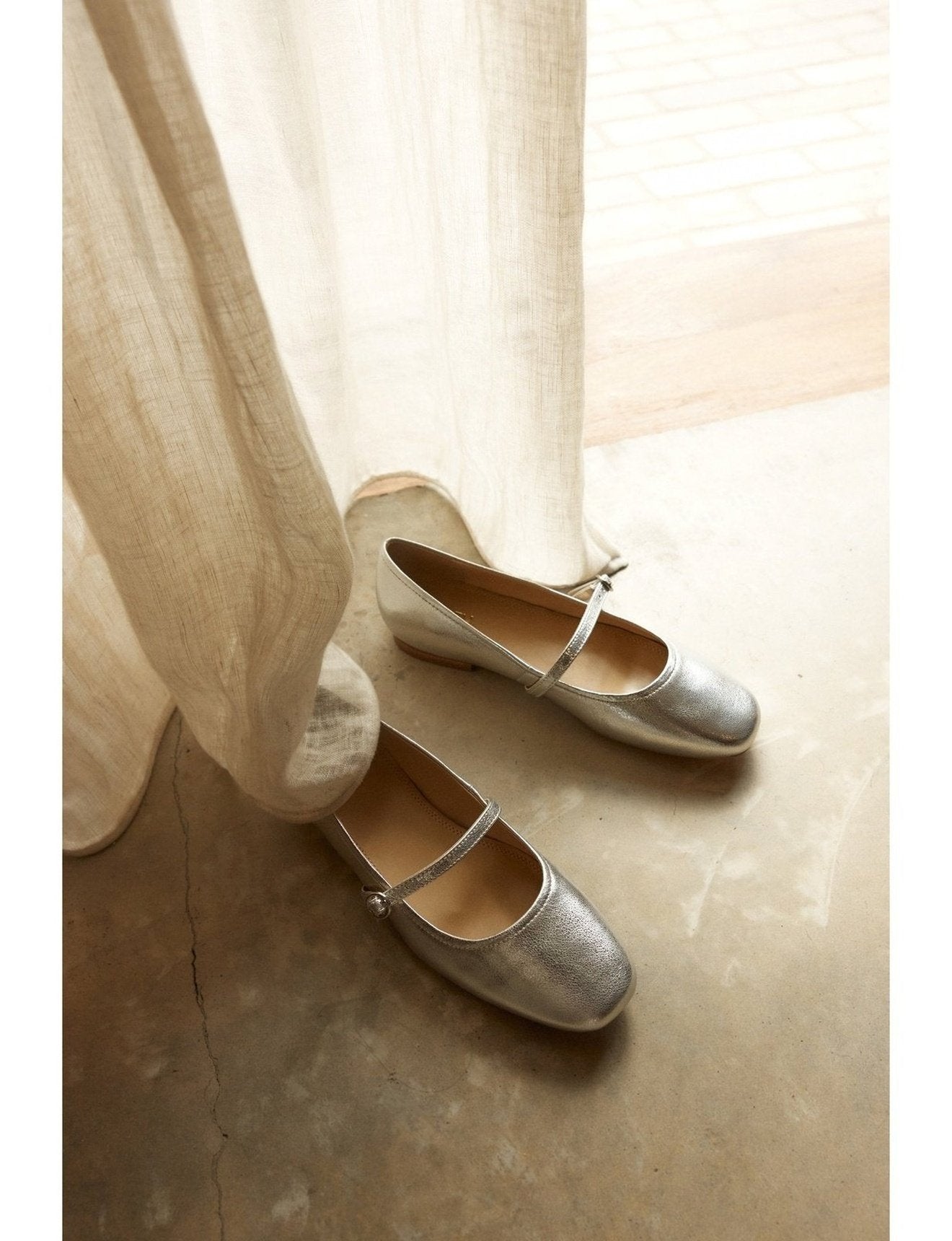 Rey Mary Jane Ballet Shoes - Silver Metallic Leather