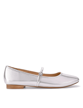 Rey Mary Jane Ballet Shoes - Silver Metallic Leather