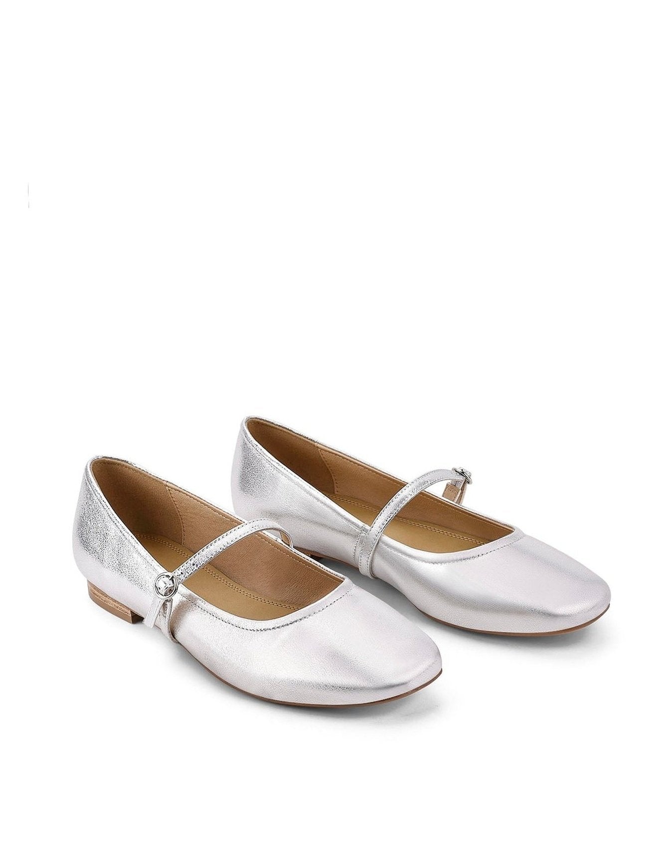 Rey Mary Jane Ballet Shoes - Silver Metallic Leather