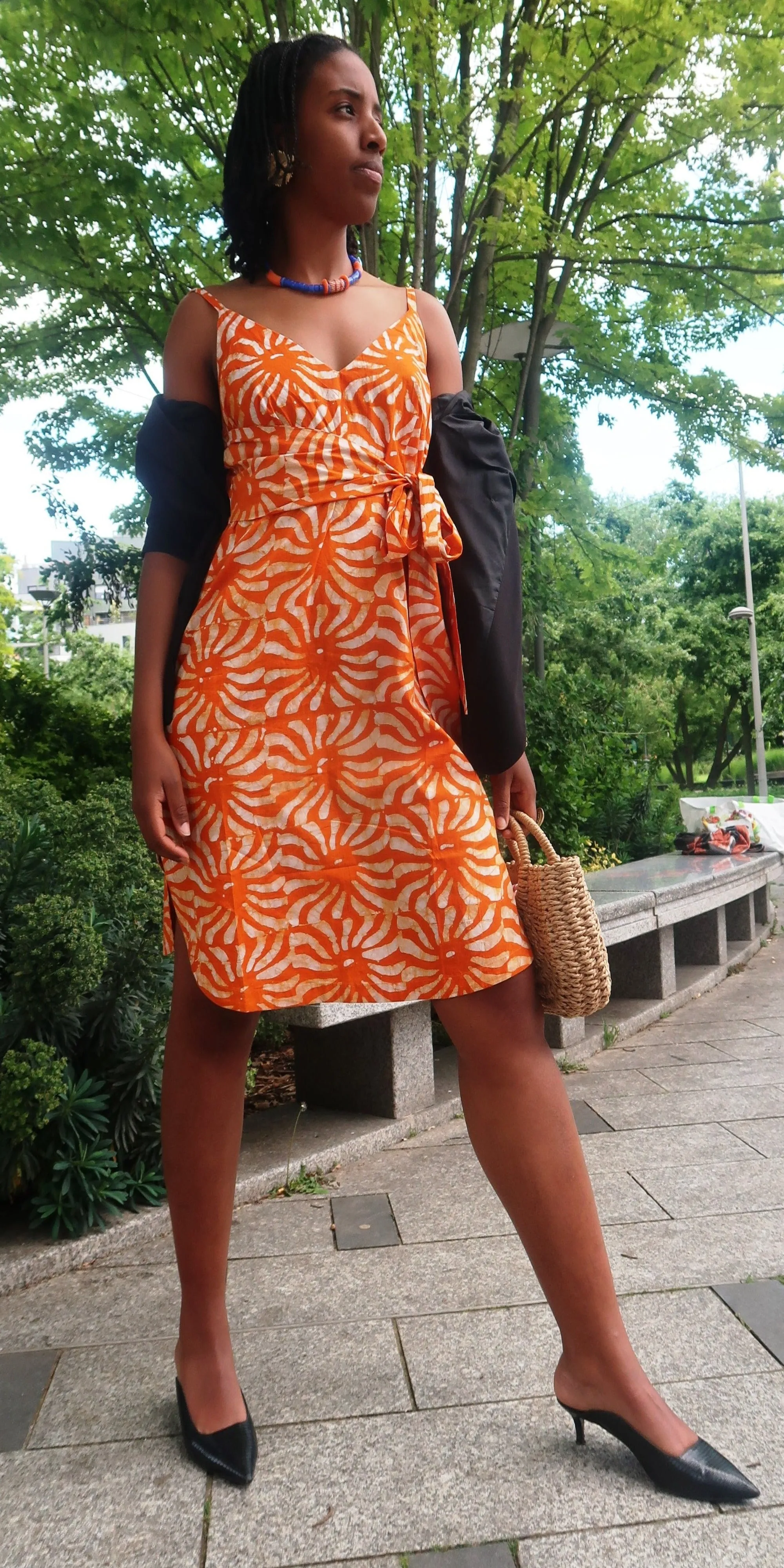 African Batik Dress - Short Feminine Orange Dress