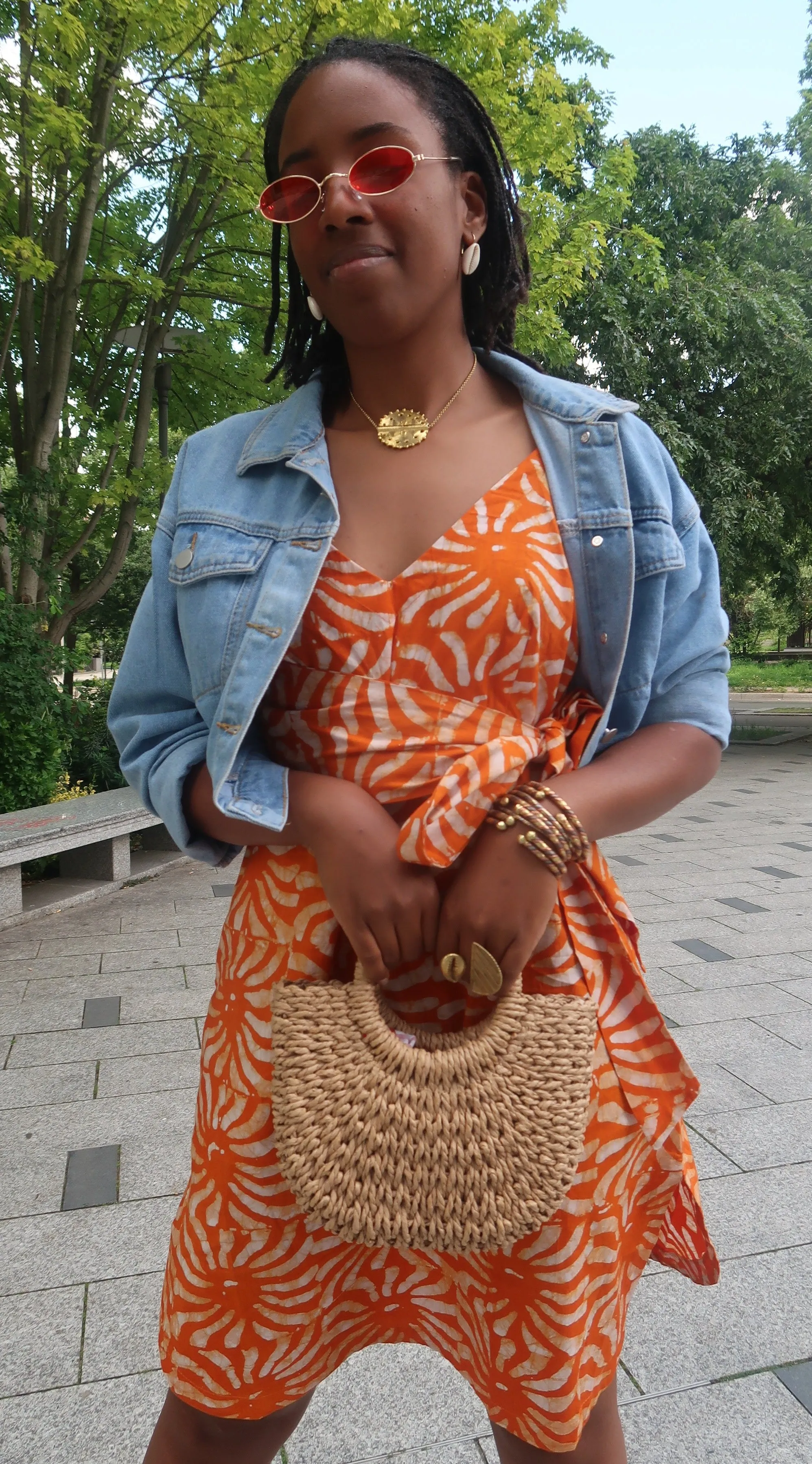 African Batik Dress - Short Feminine Orange Dress