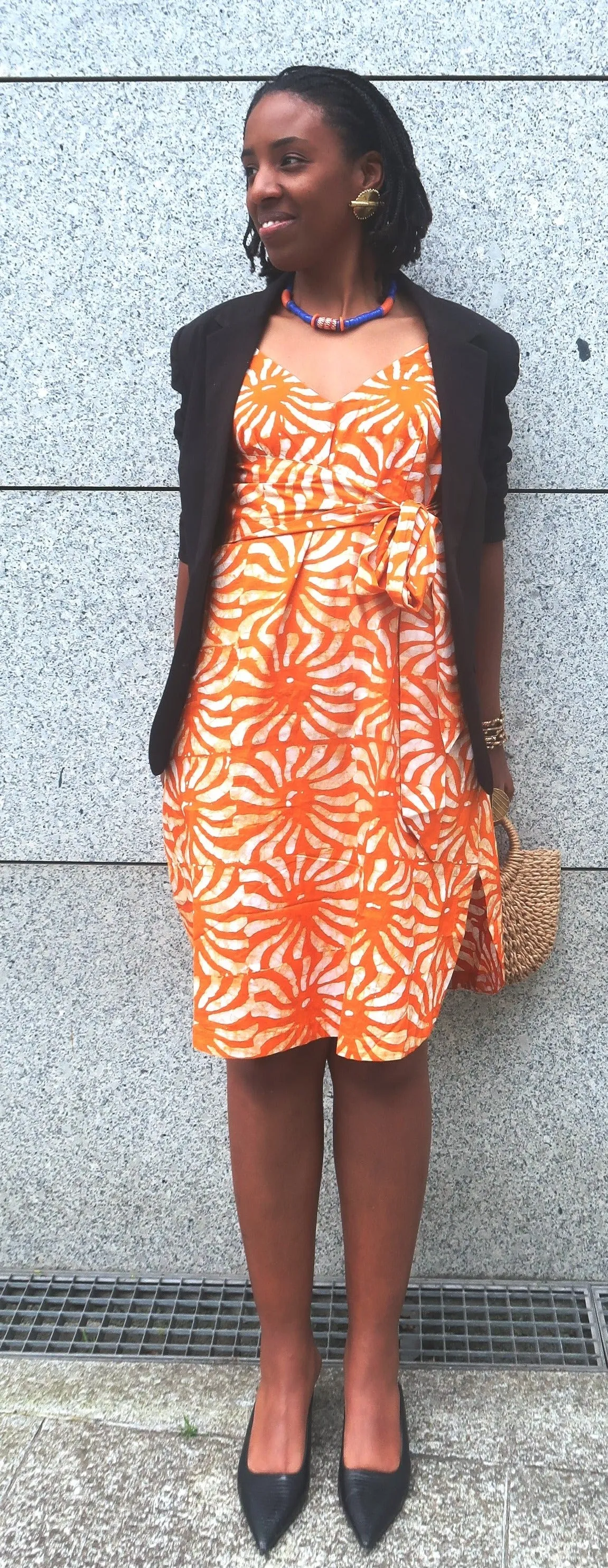 African Batik Dress - Short Feminine Orange Dress