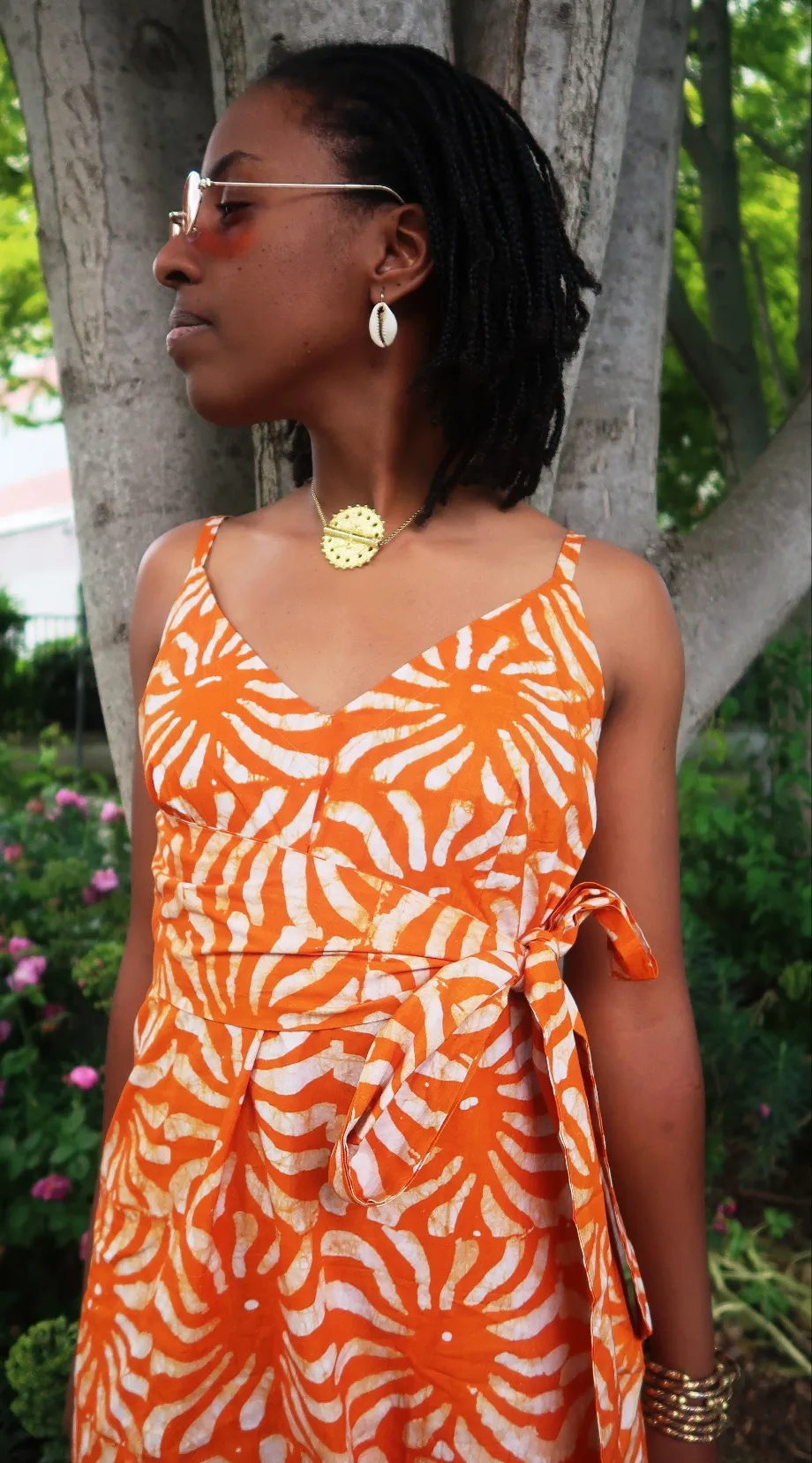 African Batik Dress - Short Feminine Orange Dress