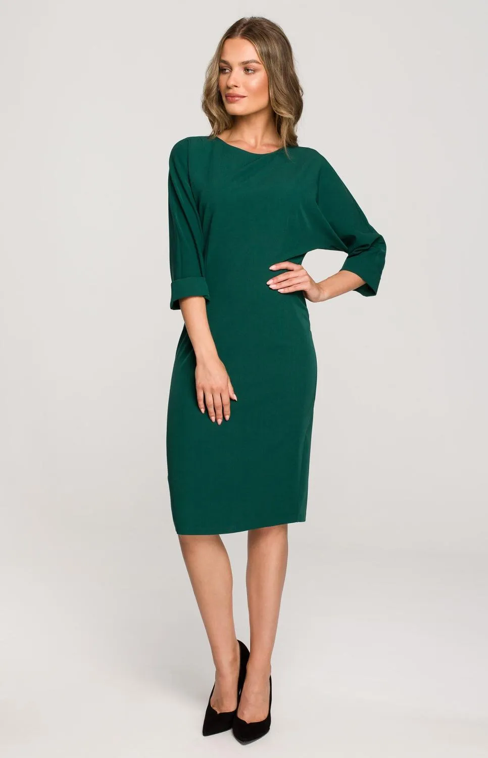 Green Batwing Sleeve Sheath Dress