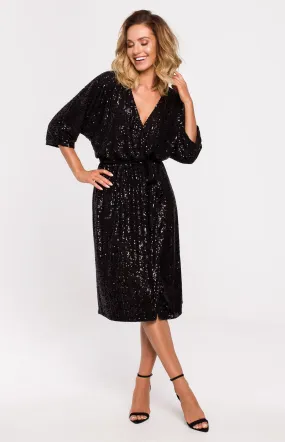 Black Sequin Robe with Wrap Skirt