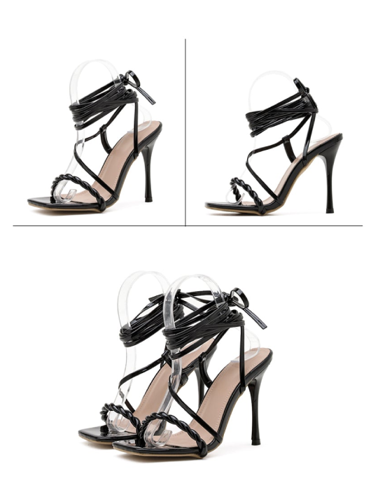 Roman Sandals with Cross Straps and Slender Heels.