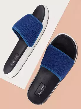 Royal blue slip-on slider flip-flops for men